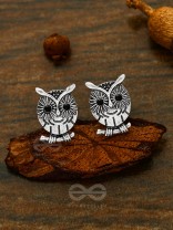 Quirky little owl on a branch - Tiny Trinket Earrings