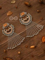  'THE DANGLING BLOOMING LOTUS - STATEMENT MEENAKARI EARRINGS (Pumpkin)'