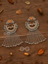  'THE DANGLING BLOOMING LOTUS - STATEMENT MEENAKARI EARRINGS (Pumpkin)'
