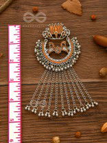  'THE DANGLING BLOOMING LOTUS - STATEMENT MEENAKARI EARRINGS (Pumpkin)'