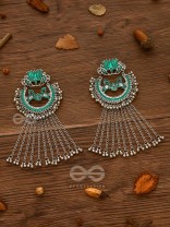The Dangling Blooming Lotus - Statement Meenakari Earrings (Pine Green)