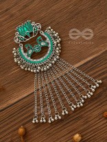 The Dangling Blooming Lotus - Statement Meenakari Earrings (Pine Green)