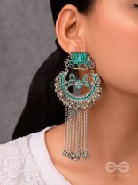 The Dangling Blooming Lotus - Statement Meenakari Earrings (Pine Green)