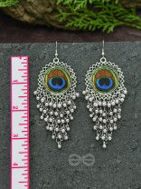 The Peacock Feather Jhallars - Oxidised Boho Earrings
