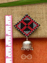 The Aztec Kite Jhumkas - Statement Embroidered Earrings (Red - Black)