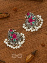 The Perky Peacock- Oxidised Enamelled Earrings