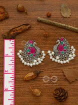 The Perky Peacock- Oxidised Enamelled Earrings