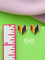 Mottled Hearts- Multicolored Enamelled Golden Earrings