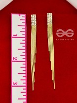 Melting Glint- Rhinestones Encrusted Golden Dangler Earrings 