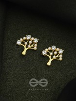 Majestic Bonsai- Pearls and Stones Studded Golden Earrings