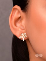 Majestic Bonsai- Pearls and Stones Studded Golden Earrings