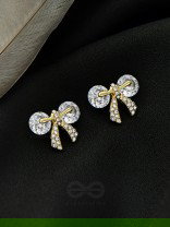 Radiant Ribbons- Gem Stones and Rhinestones Studded Golden Earrings 