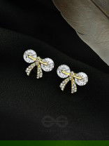 Radiant Ribbons- Gem Stones and Rhinestones Studded Golden Earrings 