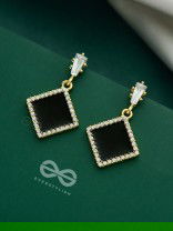 Stygian Squares- Gem Stone and Rhinestones Studded Black and Golden Earrings