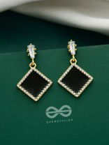 Stygian Squares- Gem Stone and Rhinestones Studded Black and Golden Earrings