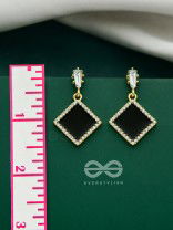 Stygian Squares- Gem Stone and Rhinestones Studded Black and Golden Earrings