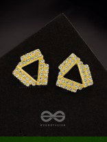 Twisted Triangles- Rhinestones Encrusted Golden Earrings