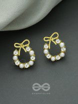 Pearl-fect Bows - Pearl and CZ Stone Studded Golden Earrings