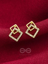 Snarled Squares- CZ Stones Studded Golden Earrings