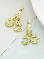 I 'C' You- Rhinestones Encrusted Golden Earrings