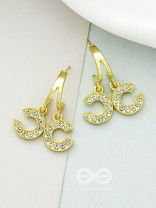 I 'C' You- Rhinestones Encrusted Golden Earrings