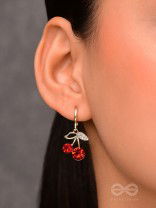 Cherry on Top- Red and Golden CZ Stones Studded Earrings