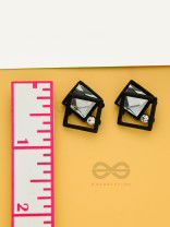 Muddled Frames- Black and White Solitaire Studded Earrings