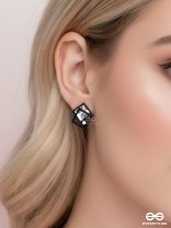 Muddled Frames- Black and White Solitaire Studded Earrings