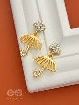 Rainy Day- CZ Stones Studded Golden Umbrella-Shaped Earrings