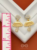 Rainy Day- CZ Stones Studded Golden Umbrella-Shaped Earrings