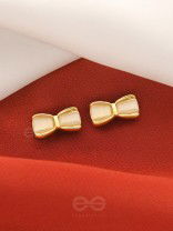 Bow Spring- White and Golden Earrings