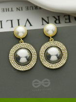 The Ashen Sun- Rhinestones Studded Grey and White Pearl Earrings