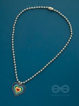 Rainbow-Hued Heart- Multicolored Silver Necklace