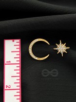 Ethereal Enchantment- Moon and Star Shaped Rhinestones Studded Golden Earrings