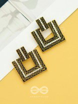 Geometric Grace - Rhinestone Encrusted Golden Earrings