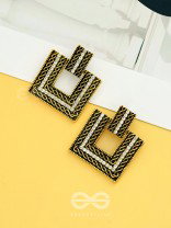 Geometric Grace - Rhinestone Encrusted Golden Earrings