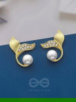 The Pearly Mermaid- Golden Rhinestones and Pearl Earrings