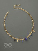 Fragments of the Sky- Blue Crystals Studded Golden Necklace