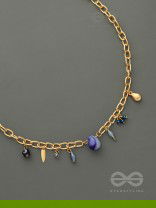 Fragments of the Sky- Blue Crystals Studded Golden Necklace