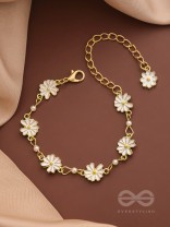 The Valley of Flowers- Enamelled Golden Bracelet (White)