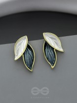  PETALS PANACHE- GOLDEN ENAMELLED EARRINGS (DENIM BLUE)