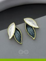  PETALS PANACHE- GOLDEN ENAMELLED EARRINGS (DENIM BLUE)