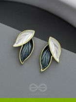  PETALS PANACHE- GOLDEN ENAMELLED EARRINGS (DENIM BLUE)