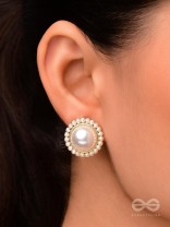 The Orb of Night- White and Golden Pearl Earrings