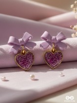 HEART-SHAPED CANDY BOX- LAVENDER AND GOLDEN EARRINGS