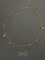 Rain In Paradise- Pearls And Crystals Studded Golden Necklace With Anti-Tarnish Coating