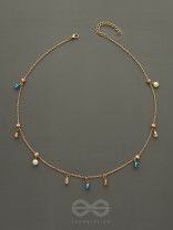 Rain In Paradise- Pearls And Crystals Studded Golden Necklace With Anti-Tarnish Coating