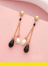The Foggy Night- Black and White Golden Dangler Earrings