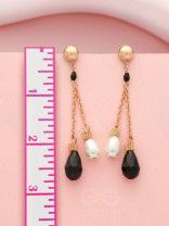 The Foggy Night- Black and White Golden Dangler Earrings