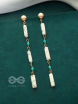 Marble-lous - Blue and White Stone Studded Golden Earrings